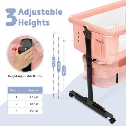 Semphis Baby Bassinet, 3 in 1 Bassinets Bedside Sleeper, Adjustable Height Bedside Sleeper with Rocking Mode, Breathable Mesh, Storage Basket, Wheels, Easy Assemble & Folding (Gray)