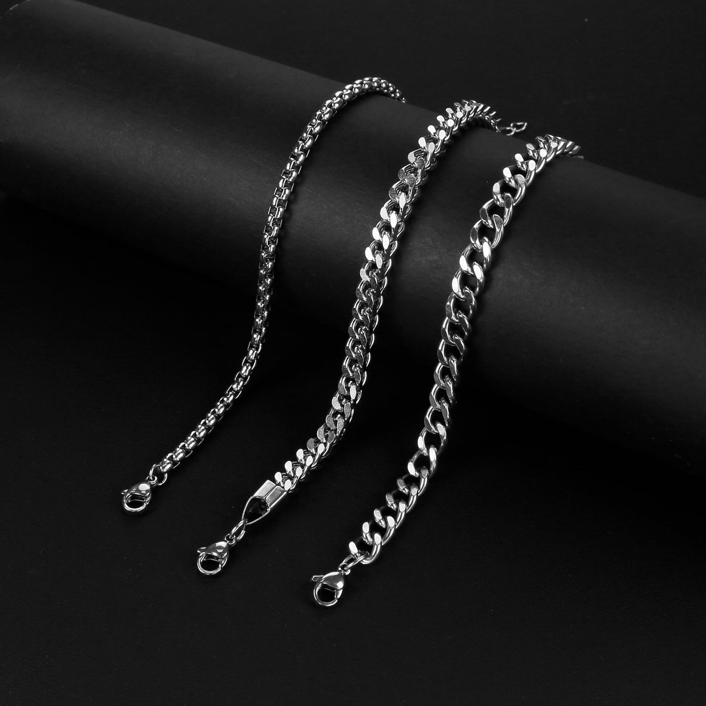 DAYANEY 3 Stücke Herrenarmband Silberarmbänder für Männer Set Wasserdicht Edelstahl Herrenschmuck, Verstellbares Cuban Gliederarmband Osterkorb Füller für Ihn, Vater oder Sohn Pulseras Para Hombre