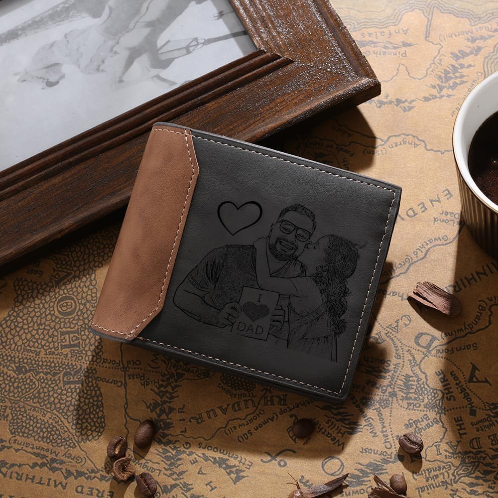 Custom Wallets for Men Personalized Leather Photo Wallet Fathers Day Gift for Dad Boyfriend