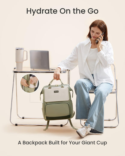 LOVEVOOK Laptop Backpack for Women with Giant Tumbler Holder Pocket, 15.6 inch Travel Work Bag Purse for Nurse Teacher, Waterproof Casual Daypack Bookbag for College Business