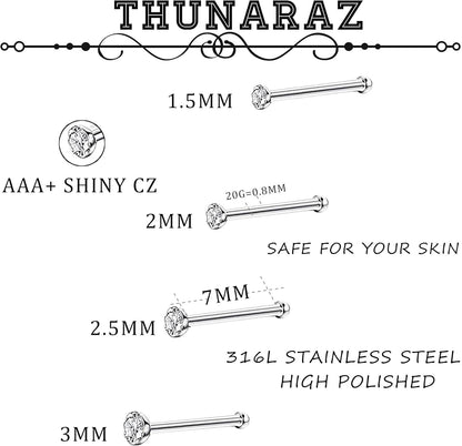 Thunaraz 60-120 Stück Edelstahl Nasenpiercing Ringe Stecker Körperschmuck 20G-22G 1.5mm 2mm 2.5mm