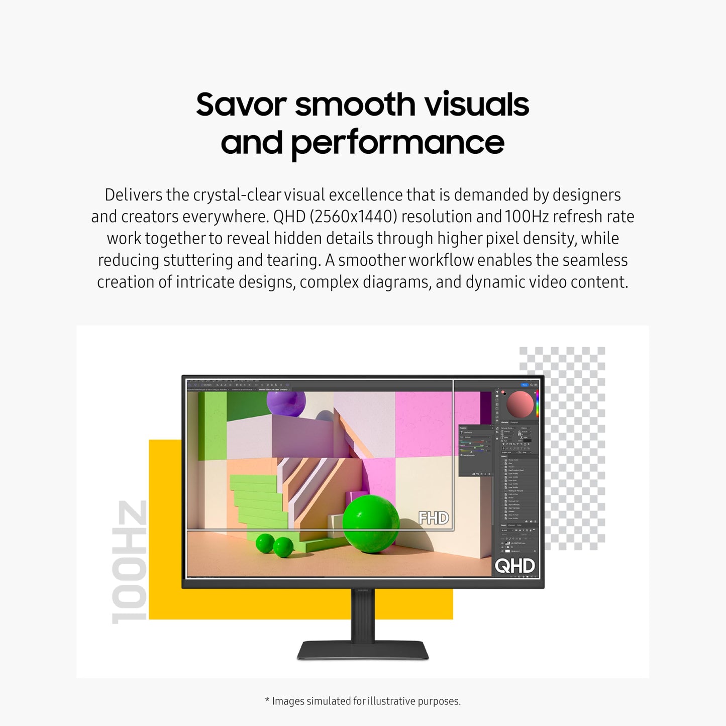 SAMSUNG 27" ViewFinity S6 (S60UD) Series QHD High Resolution Computer Monitor, 100Hz, HDR10, USB-C, Built-In LAN Port, Daisy Chain Support, Easy Setup, Height Adjustable Stand, LS27D606UANXGO, 2024