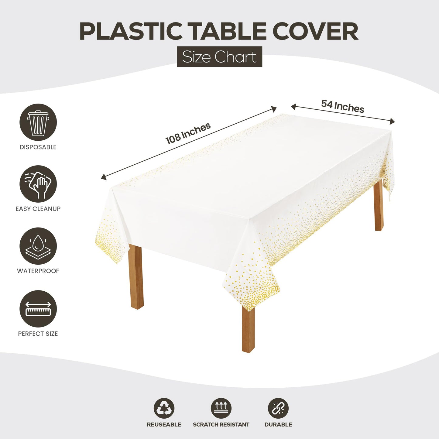 Utopia Kitchen Einweg-Tischdecke aus Kunststoff (12er Pack – 137x274 cm) Weiß Rechteckige Tischdecke Wasserdicht Schmutzabweisend Party-Tischdecke