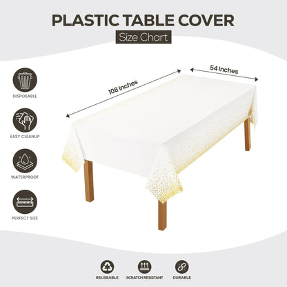 Utopia Kitchen Einweg-Tischdecke aus Kunststoff (12er Pack – 137x274 cm) Weiß Rechteckige Tischdecke Wasserdicht Schmutzabweisend Party-Tischdecke