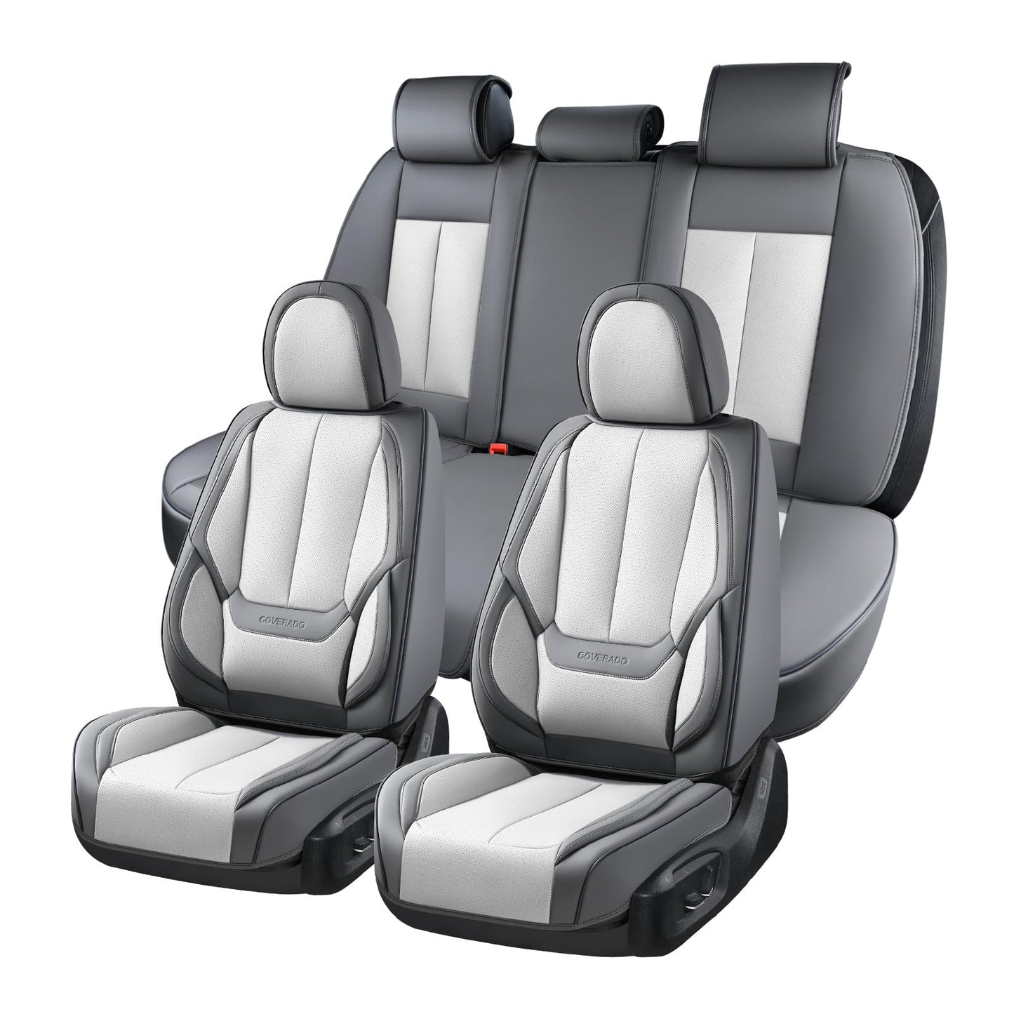 Coverado Car Seat Covers 5 Pieces, Full Set Universal Seat Covers for Cars, Waterproof Nappa Leather Auto Seat Protectors with Head Pillow, Car Interiors Fit for Most Sedans SUV Pick-up Truck, Black