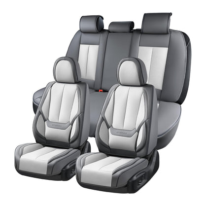 Coverado Car Seat Covers 5 Pieces, Full Set Universal Seat Covers for Cars, Waterproof Nappa Leather Auto Seat Protectors with Head Pillow, Car Interiors Fit for Most Sedans SUV Pick-up Truck, Black