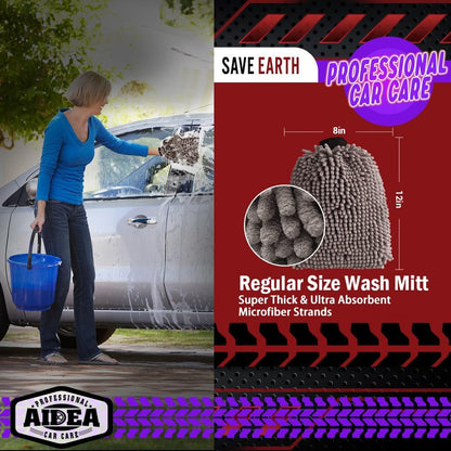 AIDEA Auto Waschhandschuh Mikrofaser, 2er Pack Kratzfrei Fusselfrei, Premium Chenille Mikrofaser Waschhandschuh Auto Waschbürste, Grün, Reguläre Größe 18,08 cm x 25,76 cm