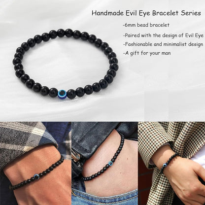 6 mm Böses Auge Armband aus schwarzen Kristallen – verstellbares Set aus Natursteinen für Herren und Damen, Schutzamulett als Geschenk für den Alltag/Geburtstag/Jahrestag