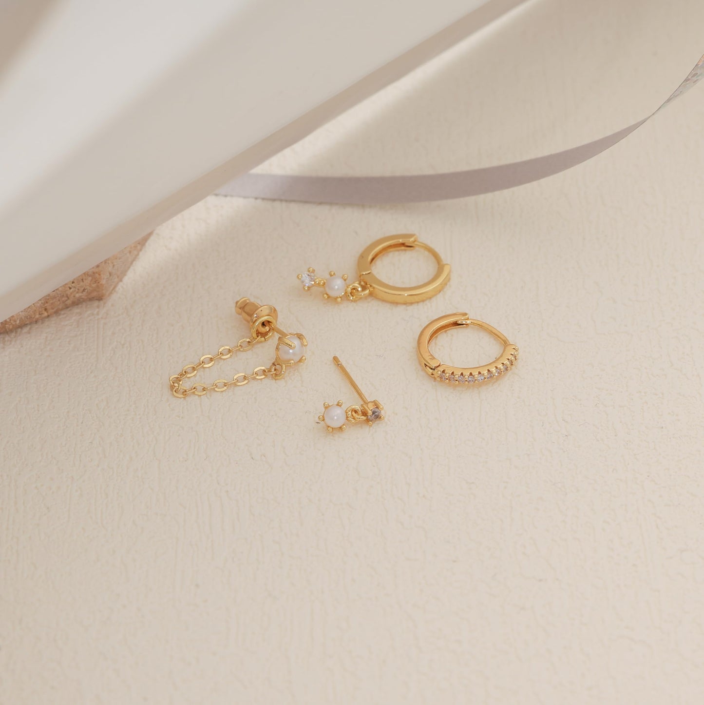 Gold Earrings For Women, Dainty Huggie Earrings Stack 14K Gold Plated Pearl Dangle Earrings for Women Trendy Cute Hypoallergenic Unique Gold Earring Stack Fashion Gold Jewelry Gifts