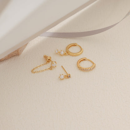 Gold Earrings For Women, Dainty Huggie Earrings Stack 14K Gold Plated Pearl Dangle Earrings for Women Trendy Cute Hypoallergenic Unique Gold Earring Stack Fashion Gold Jewelry Gifts