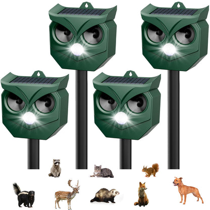 4 Pack Ultrasonic Animal Repeller with LED Strobe Lights - Outdoor Solar Powered for Squirrels, Deer, Raccoons, Rabbits, Skunks, Cats, Dogs - Protects Garden, Yard, Lawn, Farm & Crops