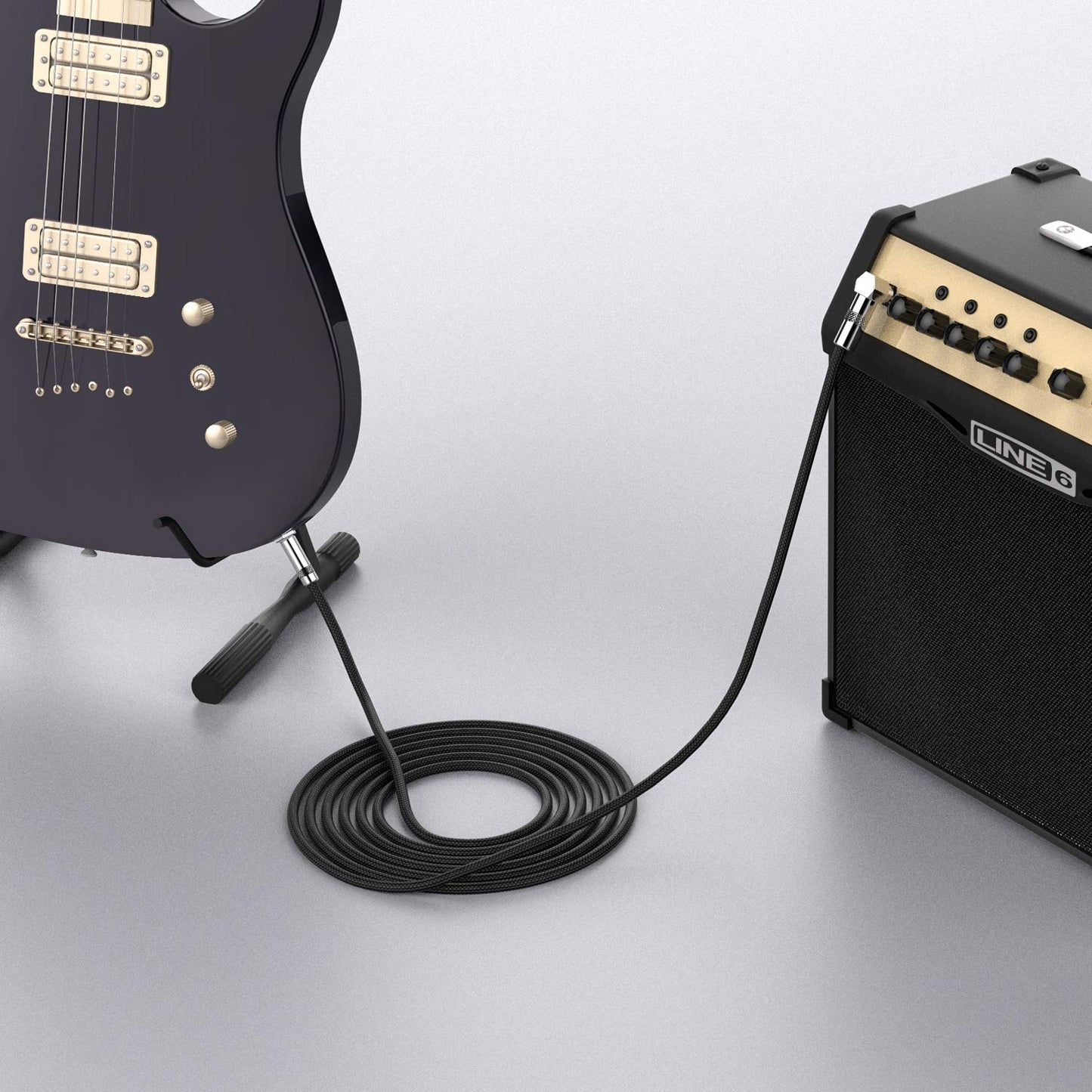Gitarrenkabel 3m New bee E-Instrumentenkabel Bassverstärkerkabel für E-Gitarre, Bassgitarre, E-Mandoline, Pro Audio (Winkelstecker auf Gerader Stecker, Schwarz)