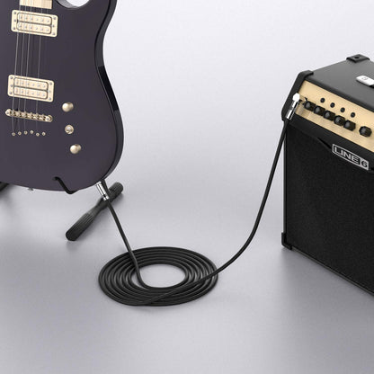 Gitarrenkabel 3m New bee E-Instrumentenkabel Bassverstärkerkabel für E-Gitarre, Bassgitarre, E-Mandoline, Pro Audio (Winkelstecker auf Gerader Stecker, Schwarz)
