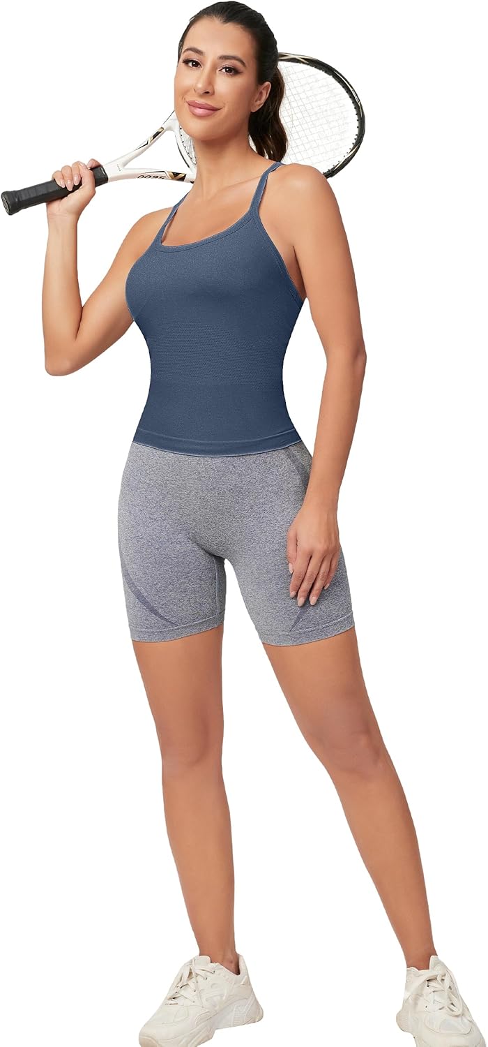 MathCat Workout Tank Tops für Damen mit integriertem BH, ärmellose Gym Tops Nahtlose Racerback Athletic Yoga Shirts