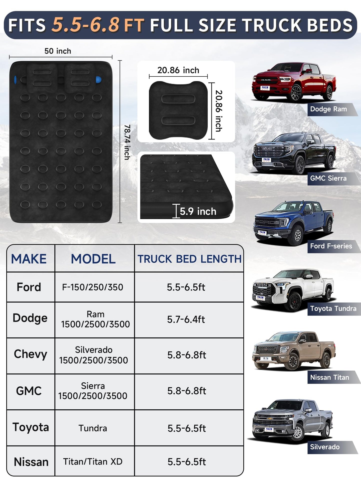 Umbrauto Car Air Mattress Backseat| Inflatable Truck Back Seat Camping Airbed for SUV Rear Seat, Blow Up Sleeping Travel Bed for Van Trunk with Pump & Pillows