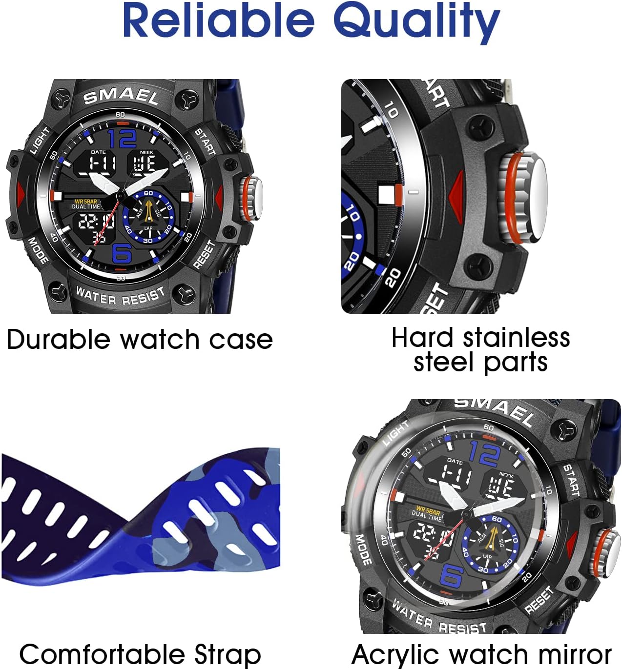 Herren Digitaluhr, Sportuhren für Männer Outdoor Militär Digital Analog Stoppuhr Wasserdicht Multifunktionale Armbanduhr