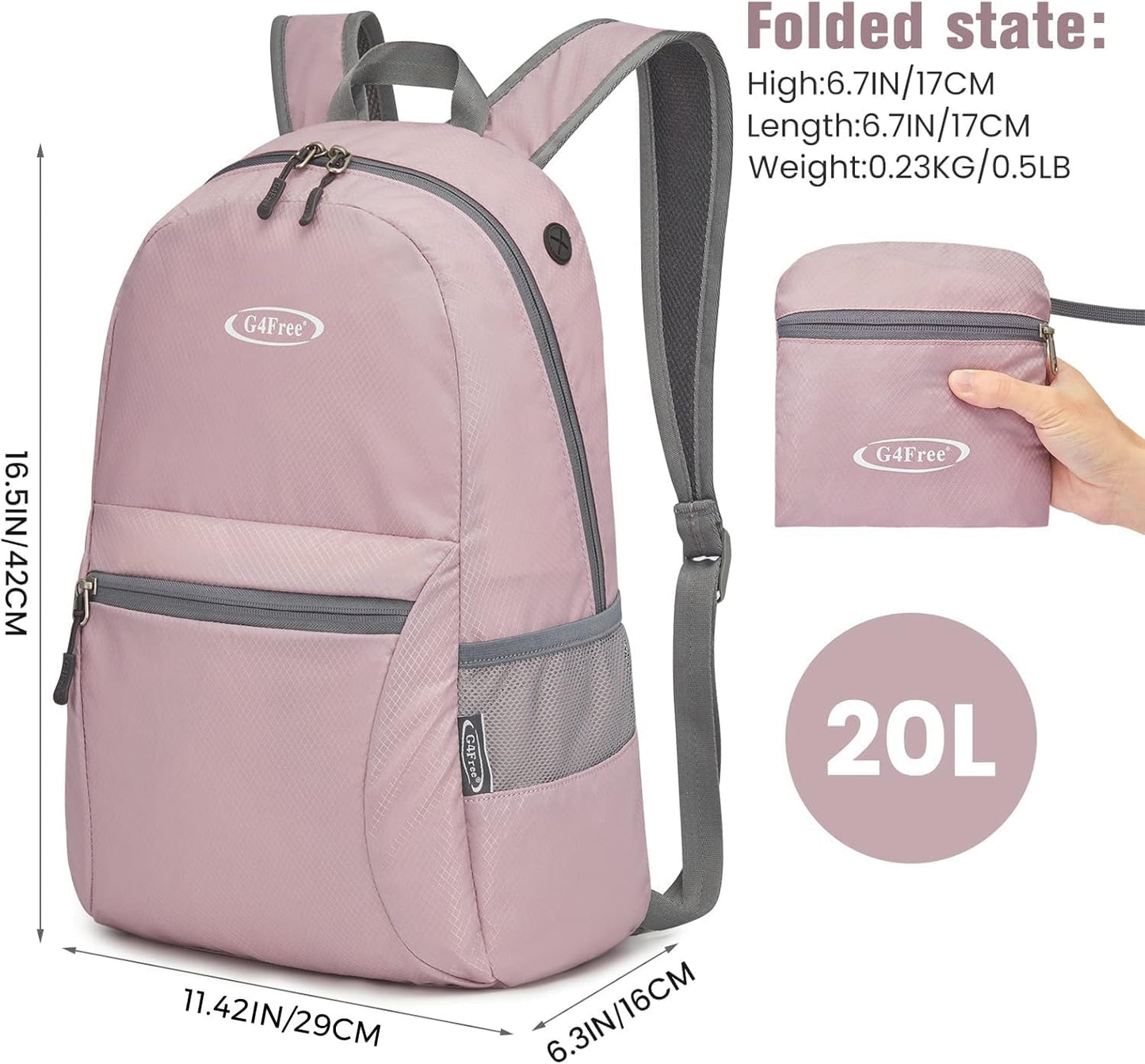 G4Free 20L Lightweight Packable Backpack Foldable Travel Hiking Daypack for Men and Women