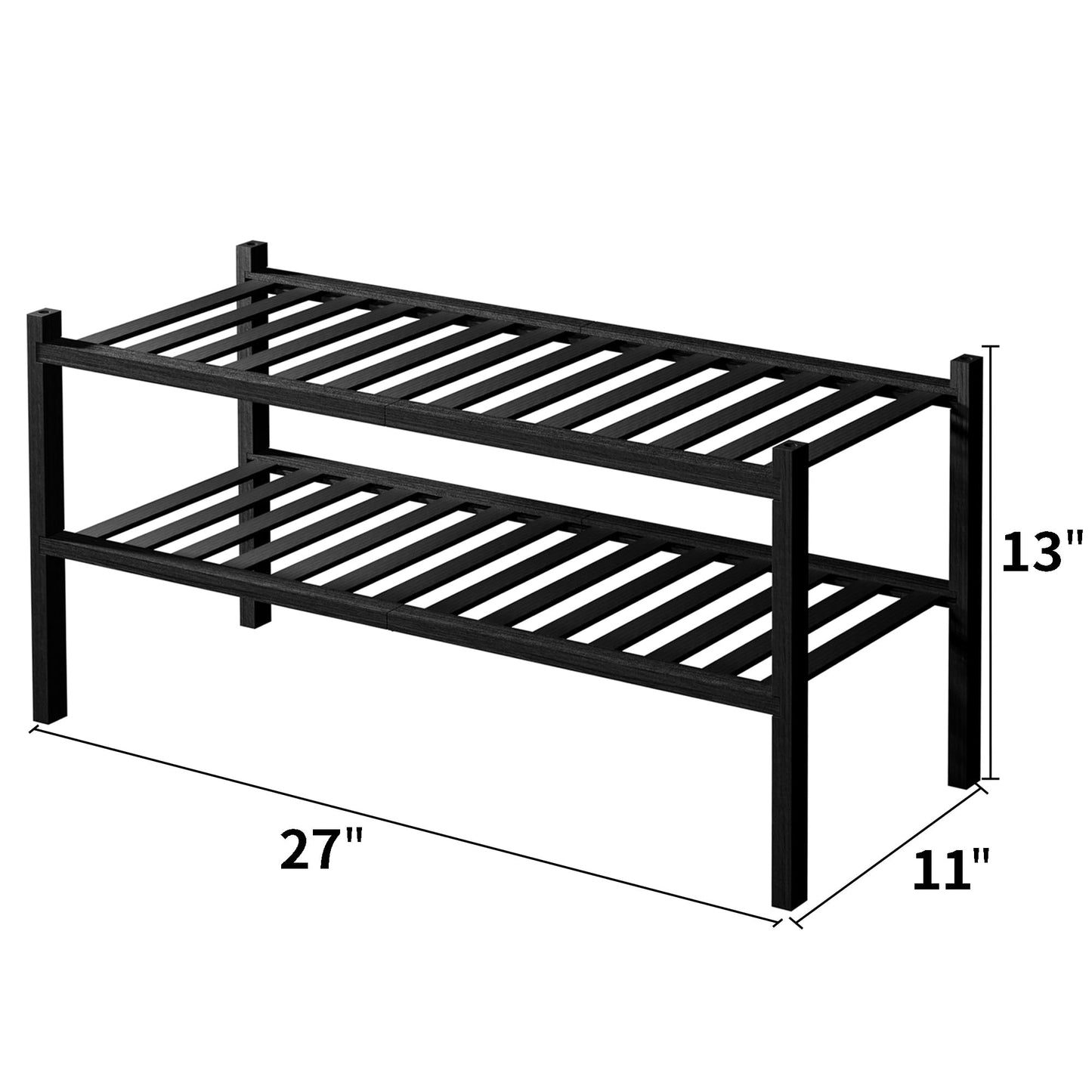 ROMGUAR CRAFT 3 Tier Bamboo Shoe Rack for Closet Free Standing Wood Shoe Shelf Storage Organizer for Entryway Small Space Stackable 27"x11"x20" (Natural)