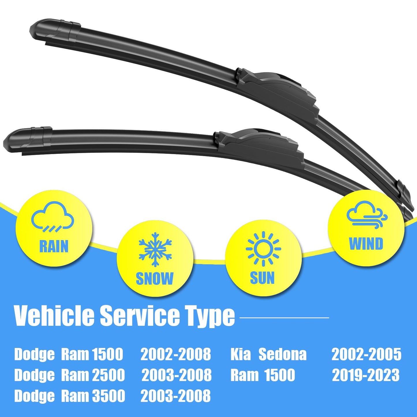 Gavimnal® 20"+20" Silicone Wiper Blades Replacement For Ford Explorer 2005-2010,F-150 1999-2007,All-Season Front Windshield Wiper Blades(Set of 2)