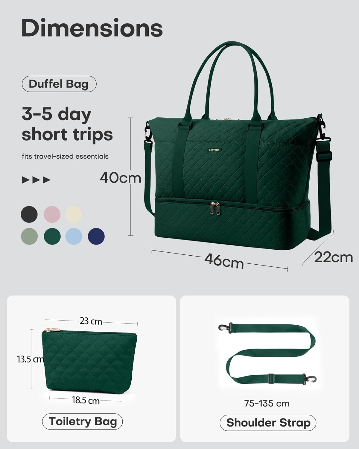 HOTOR Reisetasche - Große Weekender-Tasche für Frauen, Handgepäck mit Schuhfach, Übernachtungstasche mit Kulturtasche für Reiseutensilien und Reisezubehör, Schwarz, 34,0 x 45,0 x 20,0 cm