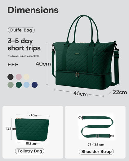 HOTOR Reisetasche - Große Weekender-Tasche für Frauen, Handgepäck mit Schuhfach, Übernachtungstasche mit Kulturtasche für Reiseutensilien und Reisezubehör, Schwarz, 34,0 x 45,0 x 20,0 cm