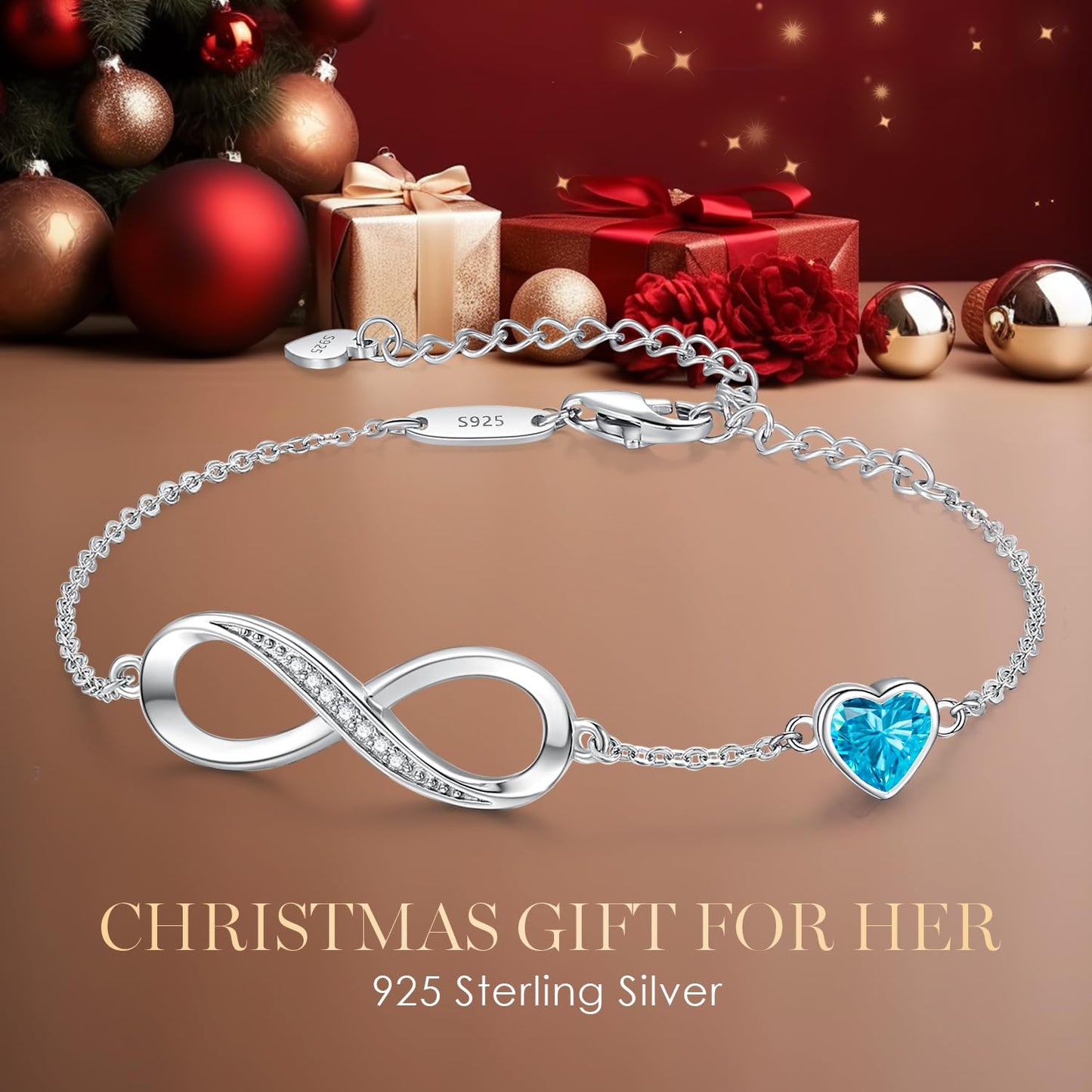 CDE Valentinstagsgeschenk Infinity Herz Geburtsstein Charm Gliederarmband für Damen 925 Sterling Silber Verstellbares Muttertags- Weihnachtsgeschenk Jubiläums- Geburtstags-Schmuck für Ehefrau Freundin Sie
