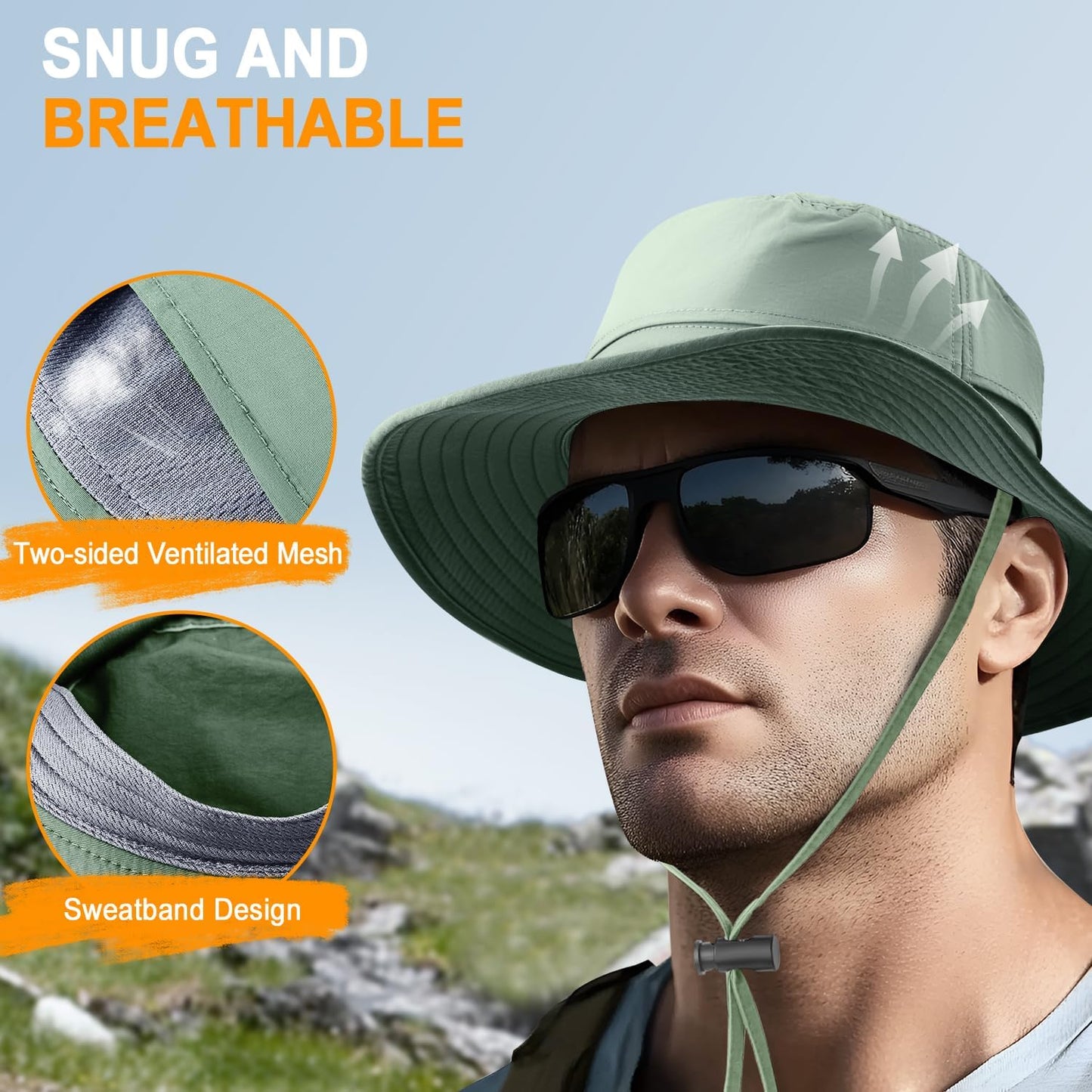 Sonnenhut für Herren und Damen UPF 50+ Schutz – Breiter Krempenhut für Outdoor-Wandern, Wasserabweisender faltbarer Hut zum Angeln