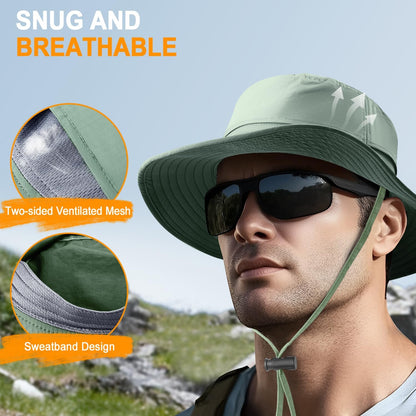 Sonnenhut für Herren und Damen UPF 50+ Schutz – Breiter Krempenhut für Outdoor-Wandern, Wasserabweisender faltbarer Hut zum Angeln