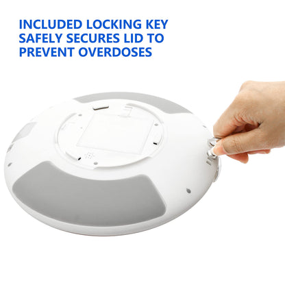 Automatic Pill Dispenser with Flashing Light, Sound, Alarm and Safety Lock, 28-Day Electronic Medication Organizer – Dispense Vitamins and Tablets Up 6 Times/Day – Easy Read Display (Frosted)