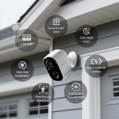 2.5K Wireless Home Security Cameras 2-Pack, Outdoor WiFi Non-Subscription AI Person Detection, 4MP Color Night Vision, Full Duplex 2-Way Audio, IP66 Waterproof Battery Powered, U.S. AWS Cloud