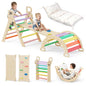 BlueWood Pikler Triangle Set with Cushion, 8-in-1 Climbing Toys for Toddlers, Montessori Philosophy Play Jungle Gym with Arch, Ramp, Ladder(Natural Wood)