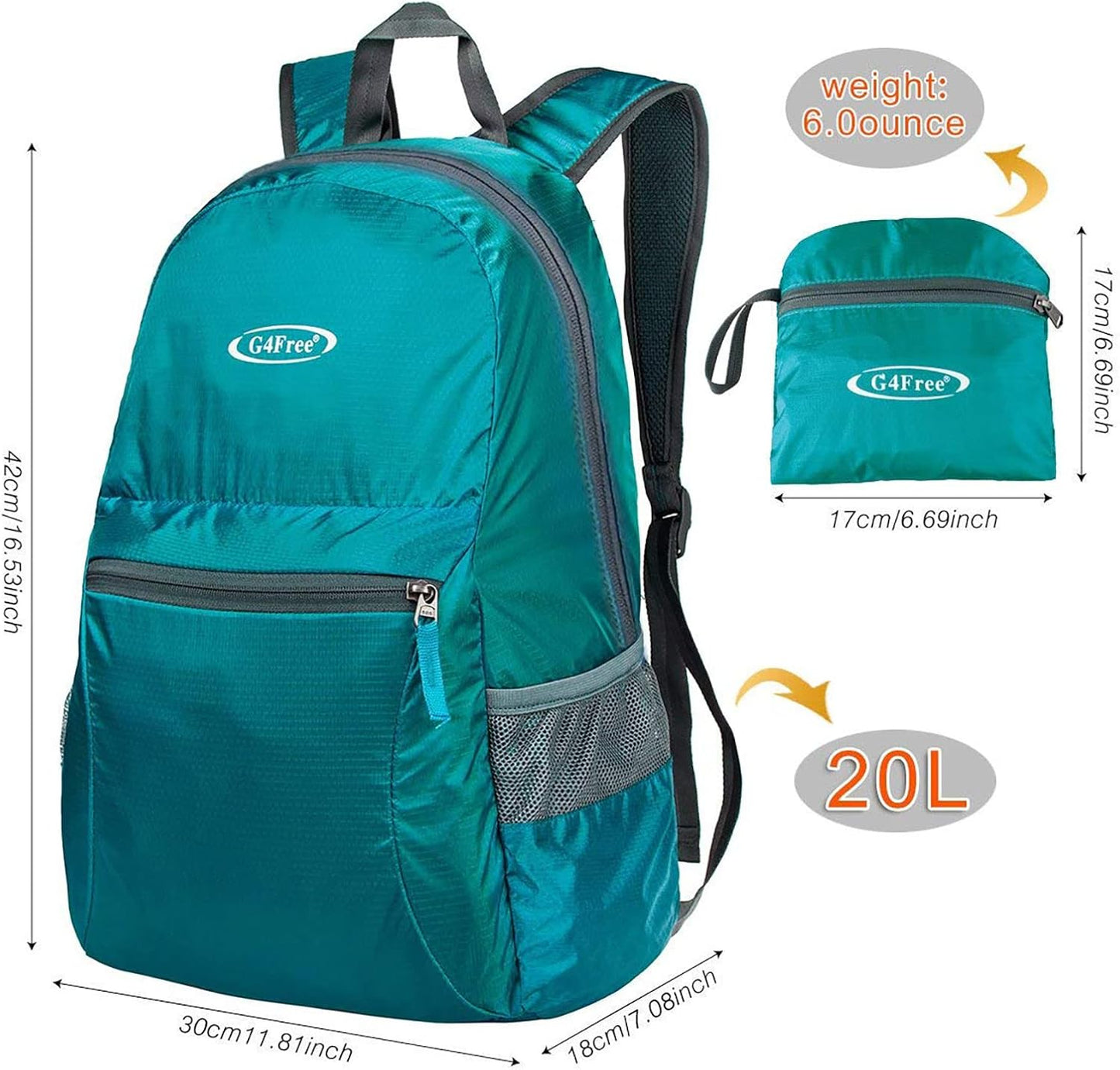 G4Free 20L Lightweight Packable Backpack Foldable Travel Hiking Daypack for Men and Women