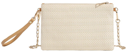 Beurlike Strohkupplung Geldbörsen für Frauen Strand Handgelenktasche Kleine Umhängetasche für Mädchen (Natur)