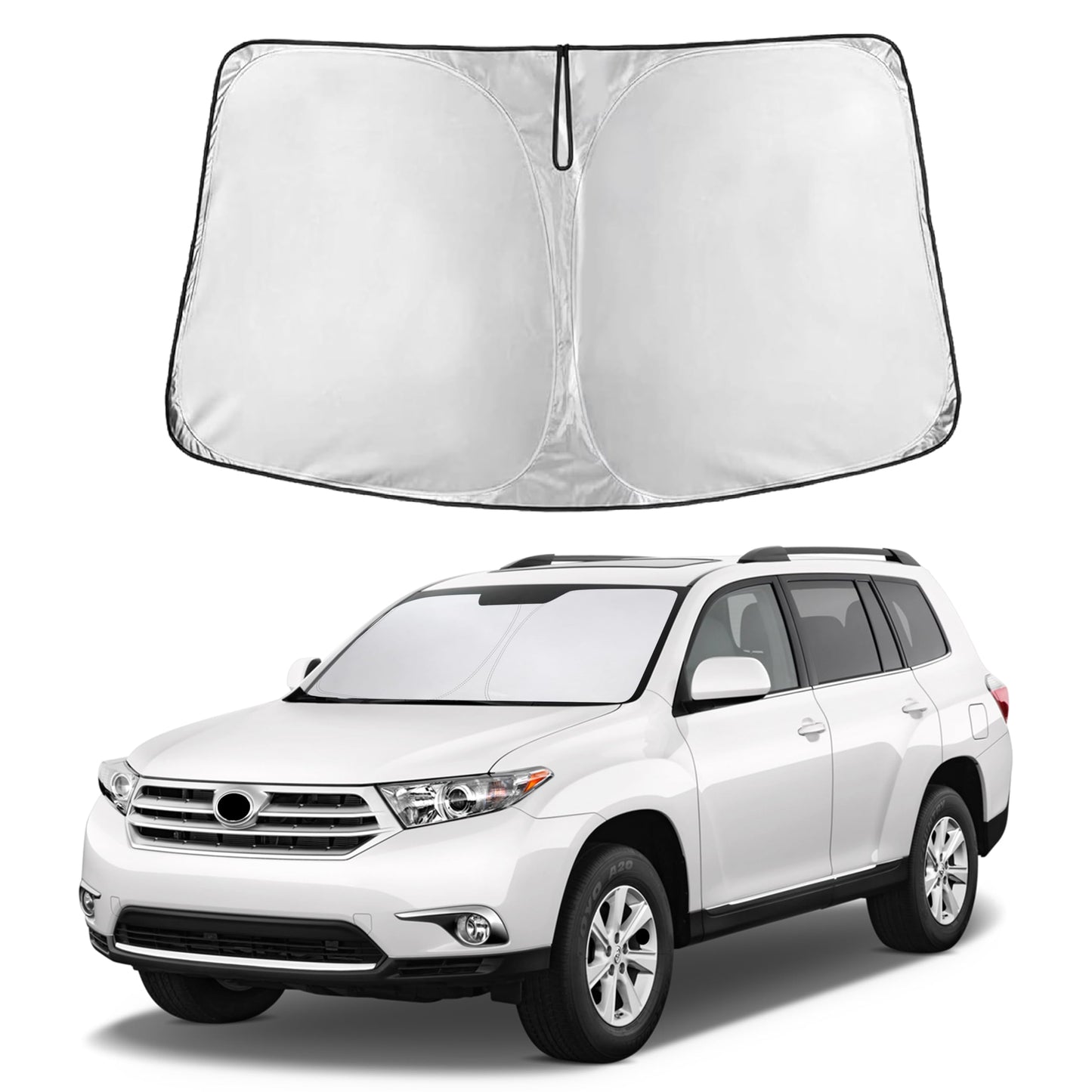 EcoNour Car Windshield Sunshade | Blocks 99% Heat & Keeps Interior Cool | Universal Fits Cars, SUVs, Trucks | Automotive Sun Screen, Visor & Car Accessories for Summer | Medium (64x32 Inches)