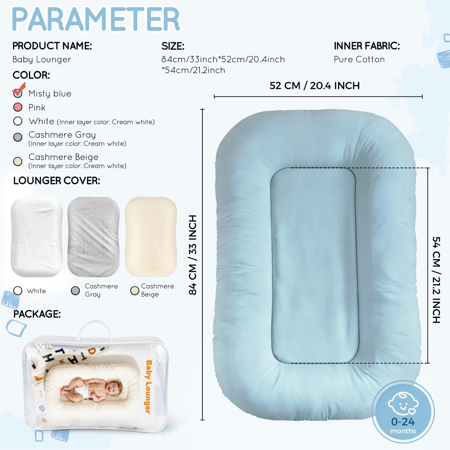Baby Lounger & Snuggle Nest for Newborn 0-24 Months, Baby Nest Supervised Breathable Cotton for Newborn, Breathable Portable Infant Lounnger for Travel and Home, Pink (Lounger Cover Included)
