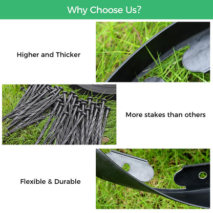 2-Inch x 66 FT Landscape Edging Border with 100 Spikes, No Dig Garden Border Edging Kit, Plastic Edging Border Flexible for Garden Flower Beds Lawn Yard Paver Pathway (Black)