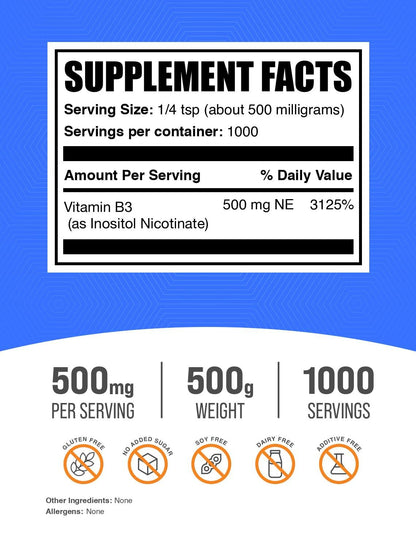 BulkSupplements.com Flush Free Niacin Powder - as Inositol Hexanicotinate, Vitamin B3 Supplement, Niacin 500mg Flush Free - Gluten Free, 500mg of per Serving, 5kg (11 lbs) (Pack of 5)