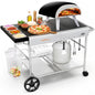 Pizza Oven Table Grill Cart with Topping Station, Grill Table Stand with Wheels for Ninja, Blackstone Griddle, Ooni, Gozney, Cuisinart, Heavy Duty BBQ Prep Cart with Storage Shelf and Hooks