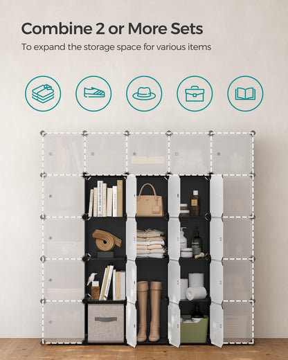 SONGMICS Cube Storage Organizer, Set of 16 Plastic Cubes, Closet Organizers and Storage, Room Organization, Bedroom Living Room, 12.2 x 48.4 x 48.4 Inches, Rustic Brown ULPC442A01