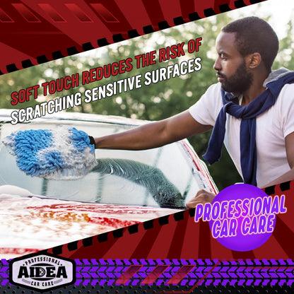 AIDEA Car Wash Mitt Microfiber, 2PK Scratch Free Lint-Free, Premium Chenille Microfiber Mitt Car Wash Brush, Green, Regular Size 7.12''X10.14''