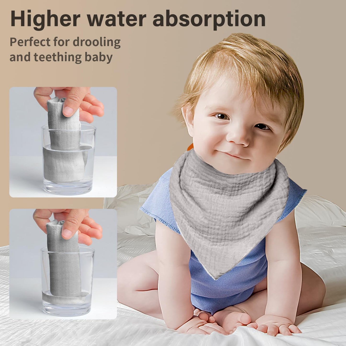 NISXABEBE Musselin-Baby-Lätzchen, 6er-Pack, Baby-Bandana-Spucktücher aus 100 % Baumwolle für Jungen und Mädchen, unifarbene Lätzchen für Spucken und Zahnen (Jungen)