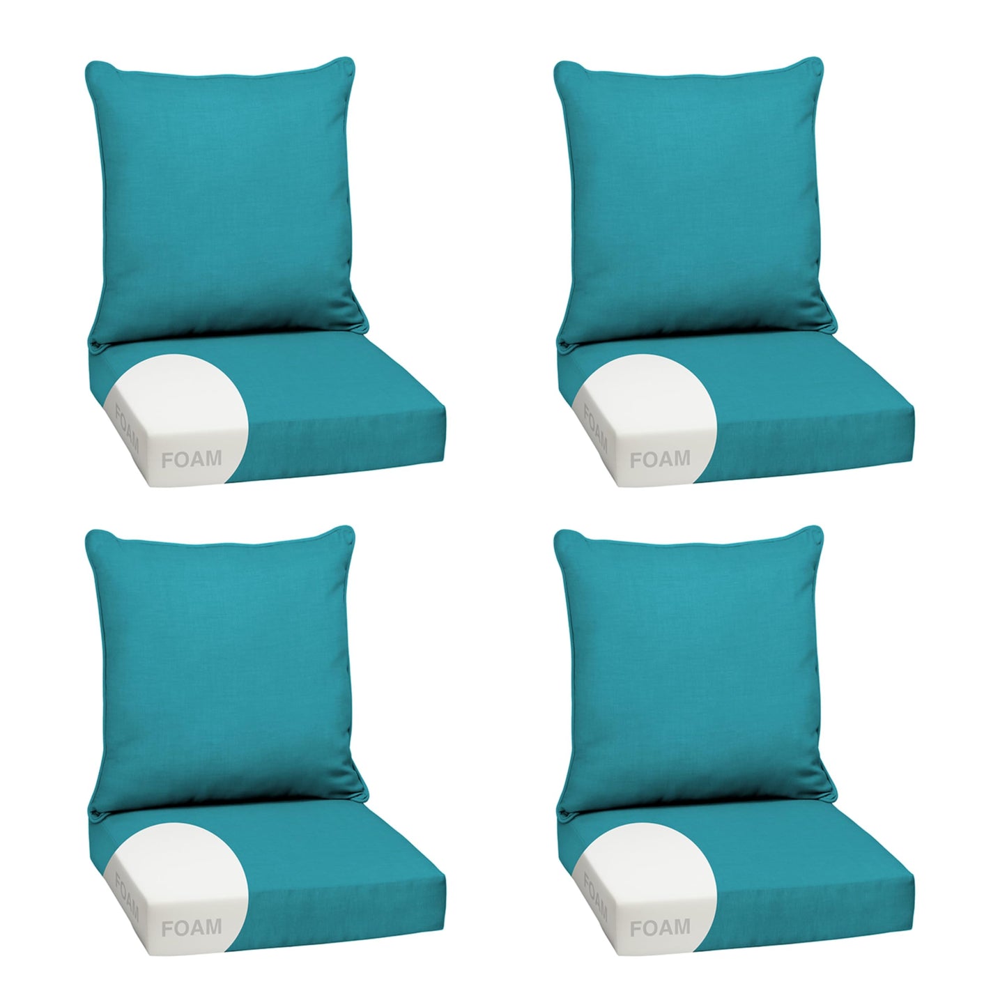 Arden Outdoor Foam Deep Seat Cushions Set, 24x24, Premium High-Density Foam, Never Flattens, Weather-Proof for Patio Chair Sofa Couch, Blue Shibori Stripe