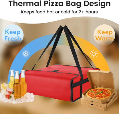 Bodaon Isolierte Essensliefertasche - Warm- & Kalthaltetransporttasche, Catering/Doordash Pizzawärmer, Einkaufstasche, Kühltasche für Partys (Schwarz-Rot, 1 St.), Ideal für den Transport warmer Speisen
