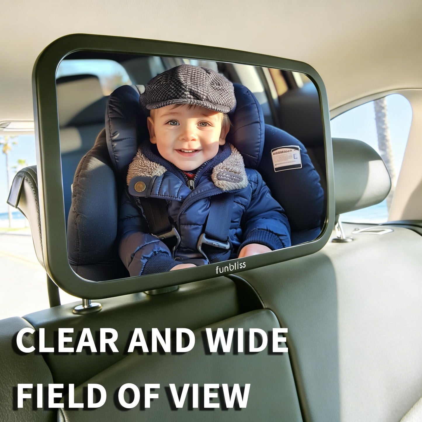 Funbliss Baby-Rückspiegel für rückwärtsgerichteten Autositz, 360° drehbar, sicherheitszertifiziertes, bruchsicheres Acrylglas, klare Weitsicht, Baby-Autospiegel für rückwärtsgerichteten Kindersitz, Baby-Fahrzeugspiegel