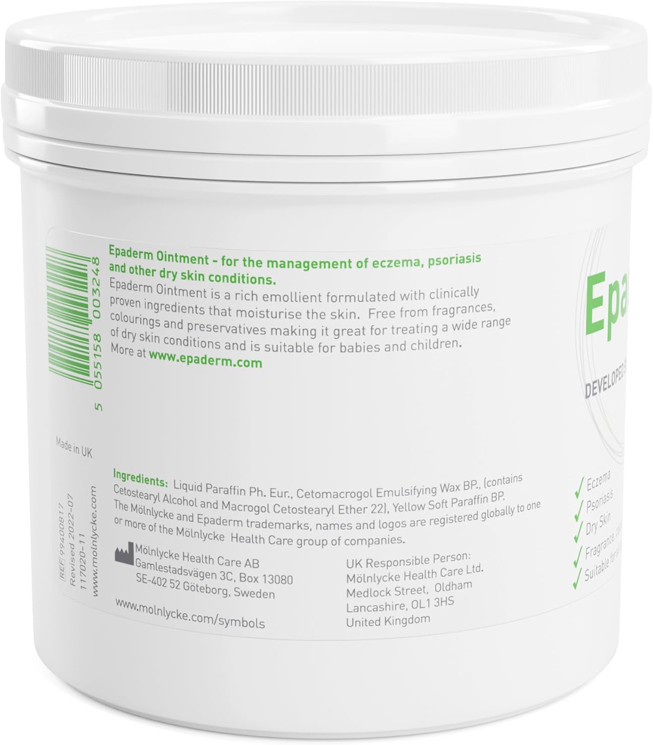Epaderm Ointment for Eczema, Psoriasis and Dry Skin 1kg tub | 3-in-1 emollient formulated with clinically proven ingredients | Free from fragrance, colour, steroids, sodium lauryl sulphate (SLS) | Suitable for all ages, including babies