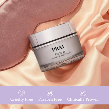 PRAI Platinum Firm & Lift Night Creme 50ml - Nourishing & Hydrating Overnight Moisturiser With Platinum, Shea Butter, Vitamin A - Plumps, Firms, Brightens - Reduces Appearance Of Wrinkles & Fine Lines