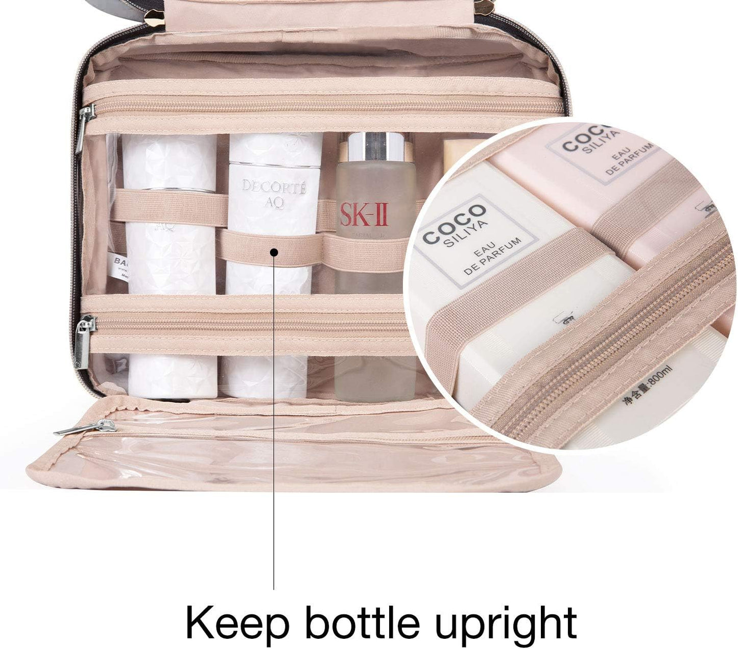 BAGSMART Kulturbeutel Reise-Organizer mit Aufhängehaken, wasserdichte Make-up-Kosmetiktasche für Zubehör, Shampoo, Standardbehälter, Toilettenartikel