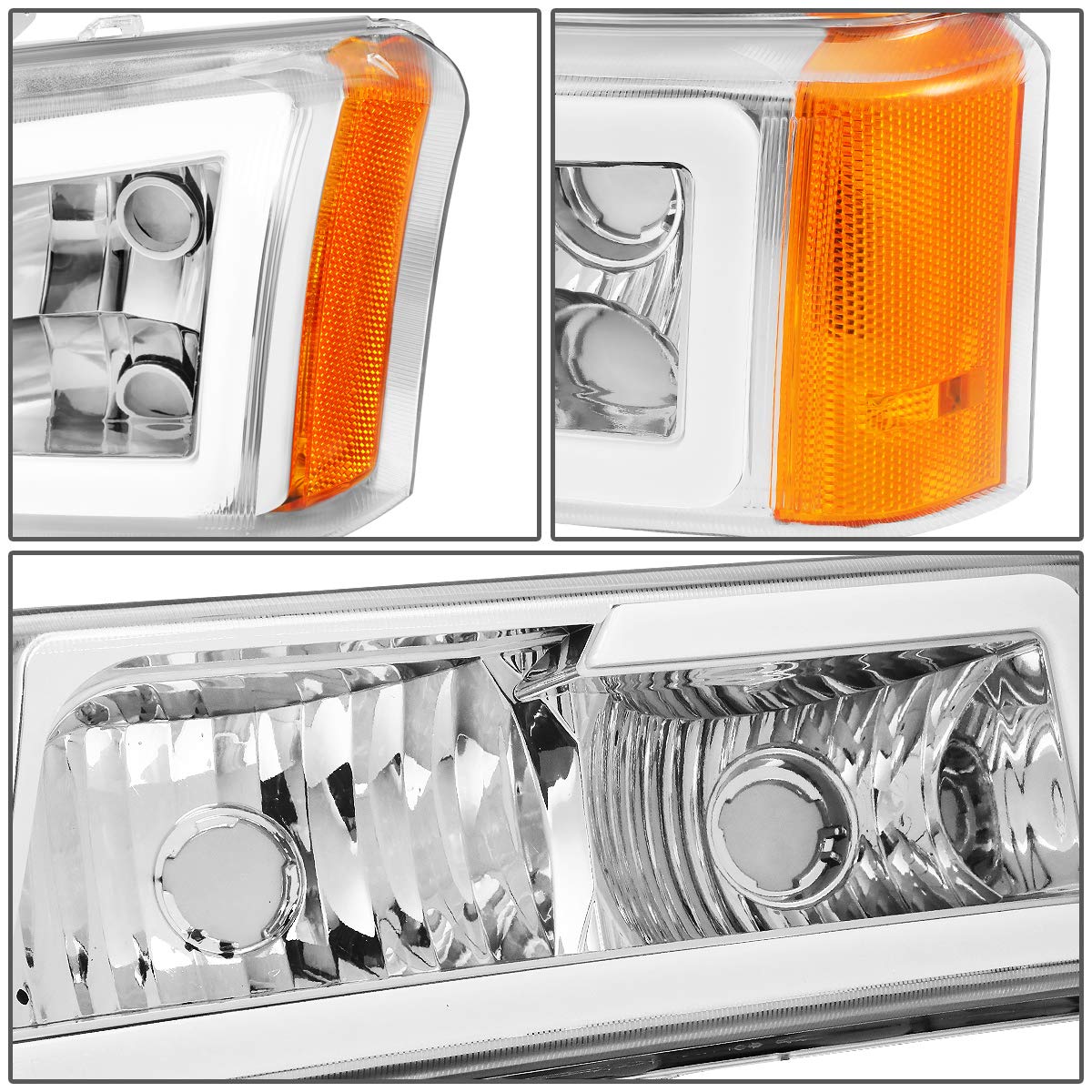 DNA MOTORING HL-LB-CSIL03-BK-CL1 Black Housing 3D LED DRL Headlight Bumper Lamp Set Compatible with 03-06 Silverado 1500-3500 / Avalanche 1500 2500