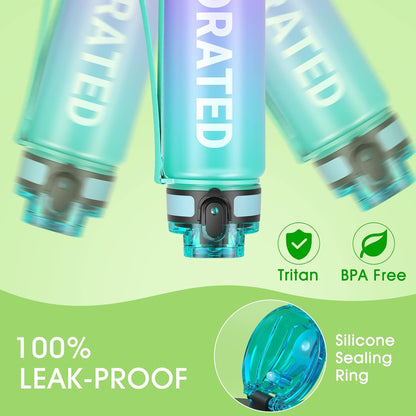 Sahara Sailor Trinkflasche, 950ml Motivations-Sportflasche mit Zeitmarkierung – Trinkzeiten – Tritan, BPA-frei, weite Öffnung auslaufsicher, Fast-Flow-Technologie mit Reinigungsbürste (1 Flasche)