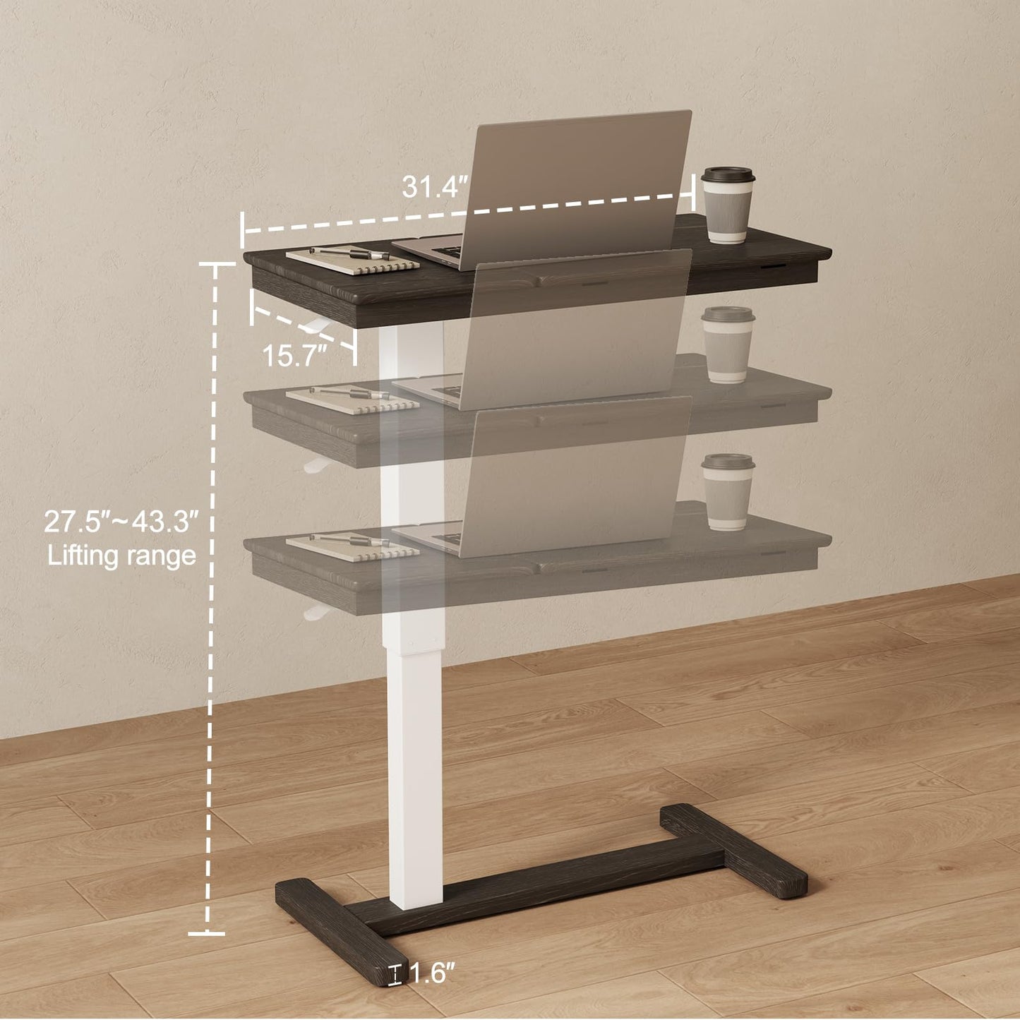 Muwuele Solid Wood Overbed Bedside Table with Wheels, Adjustable Medical Tilt Top Hospital Bed Table Over The Bed, Rolling Laptop Desk, Mobile Standing Desk for Hospital and Home Use (Walnut)